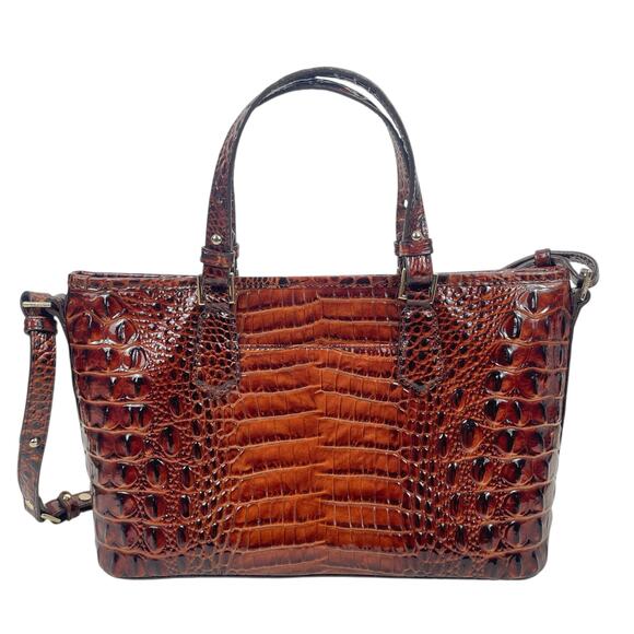 Brahmin Mini Asher Tote Satchel Bag Pecan Melbourne Brown Croc Embossed - Picture 4 of 11